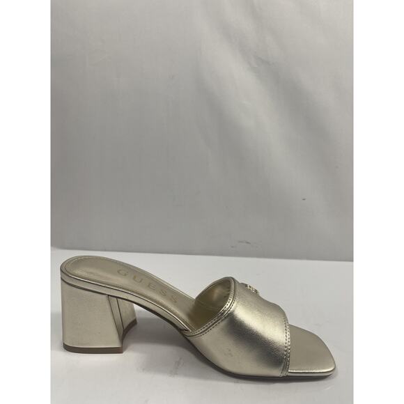 Guess Shoes Women's Size 7 Gold GwGALLAI2 Logo Block Heel Slide Sandals Box - Picture 2 of 16